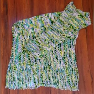 EUC Max Edition Colorful Teal, Yellow & White Patterned Scarf Wrap